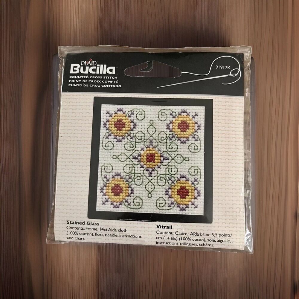 Bucilla Stained Glass Counted Cross Stitch Kit 2011 3" x 3" Grandmacore Craft
